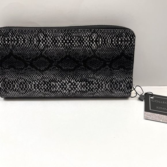 Wallet Snakeskin Print / Animal Python Zip Around / White/Black/Gray- NWT - Picture 2 of 6